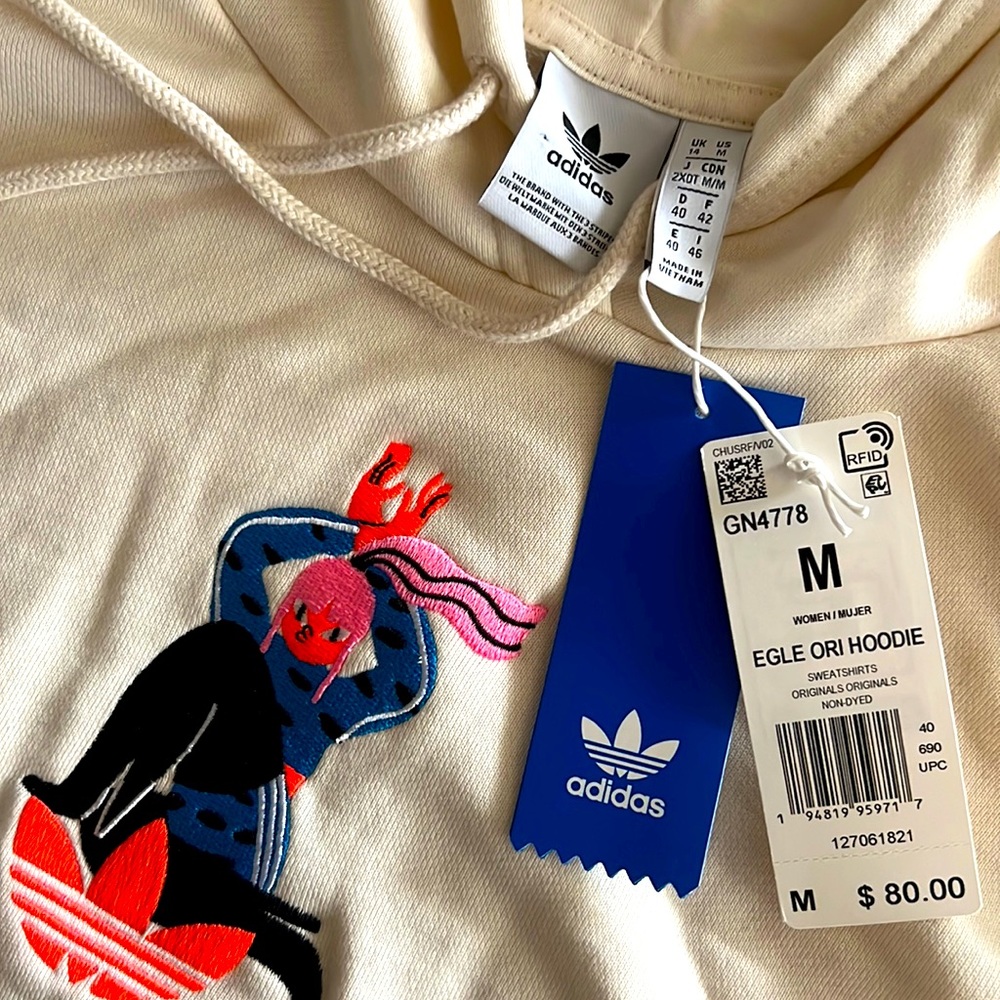 ADIDAS Cropped Hoodie cream Sz Med EGLE ORI Brand New With Tags Womens